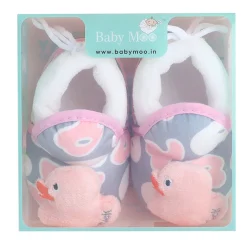 Baby Moo 3D Ducky Duck Soft Slip-On Anti-Skid Plush Warm Booties - Peach