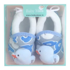 Baby Moo 3D Ducky Duck Soft Slip-On Anti-Skid Plush Warm Booties - Blue