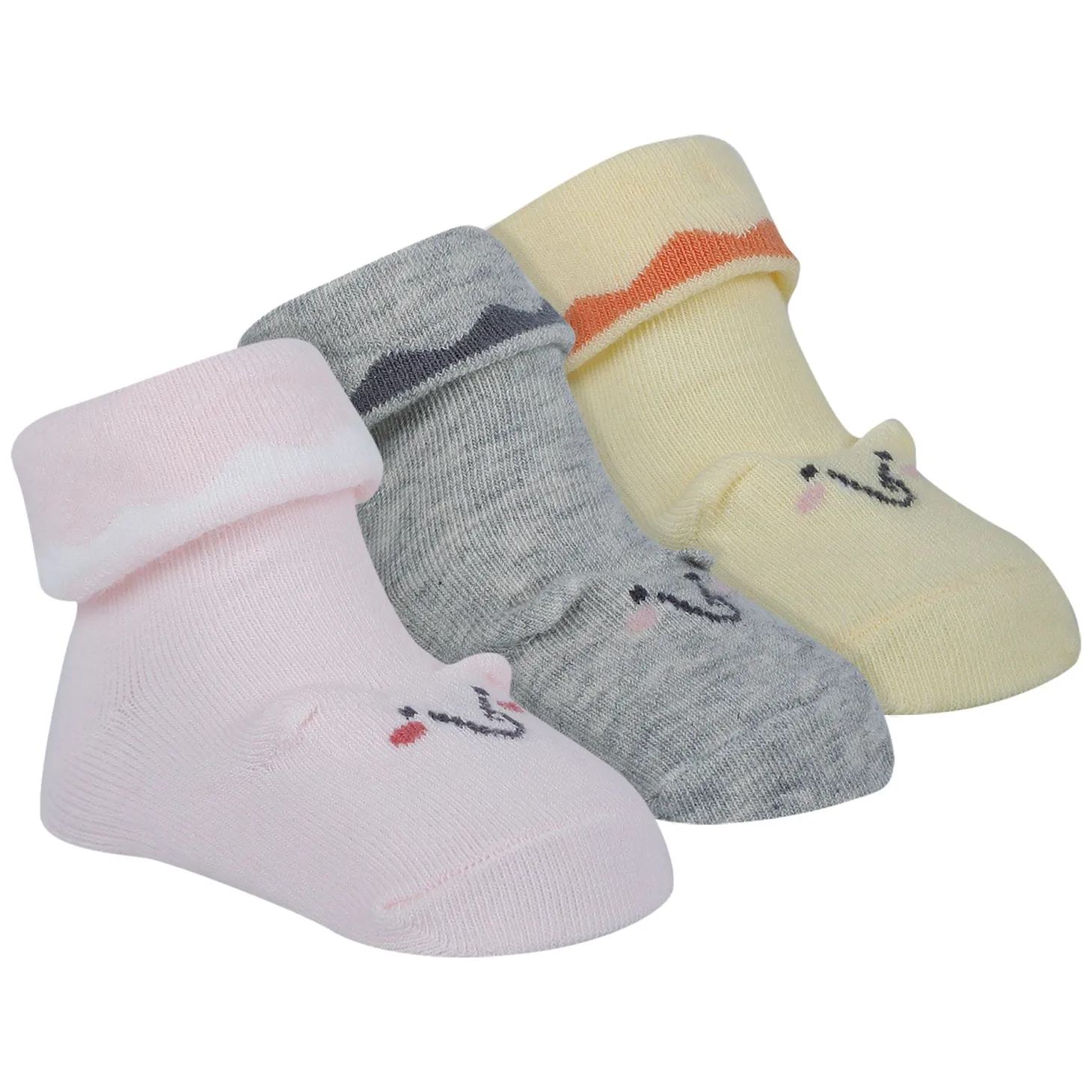Baby Moo 3D Elephant Anti-Skid Socks Booties Pack of 3 - Pink, Multicolour
