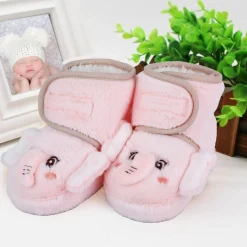 Baby Moo 3D Elephant Cozy Soft Velcro Furry Booties - Pink