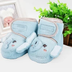Baby Moo 3D Elephant Cozy Soft Velcro Furry Booties - Sky Blue
