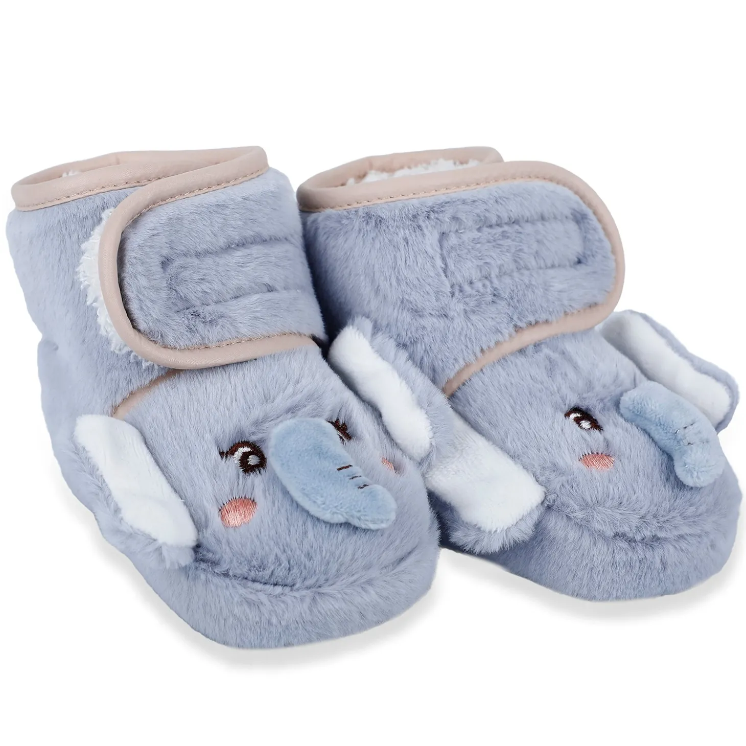 Baby Moo 3D Elephant Cozy Soft Velcro Furry Booties - Blue