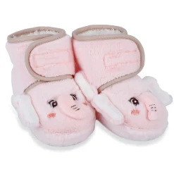 Baby Moo 3D Elephant Cozy Soft Velcro Furry Booties - Pink