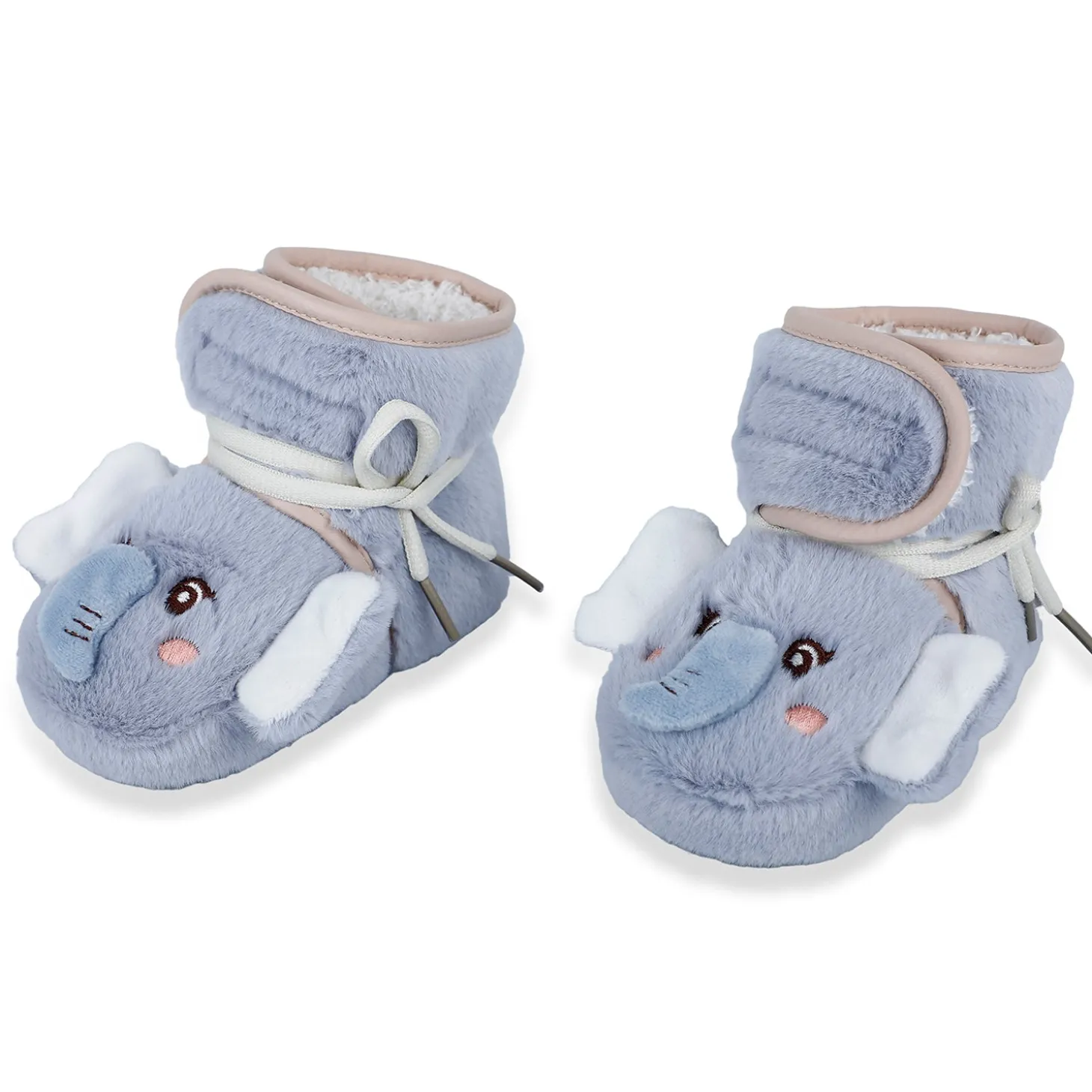 Baby Moo 3D Elephant Cozy Soft Velcro Furry Booties - Blue