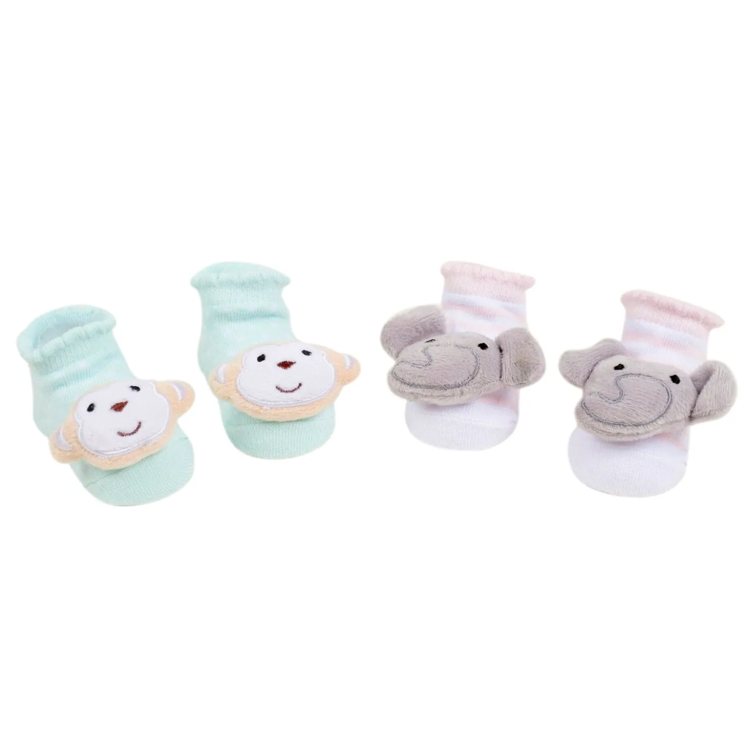 Baby Moo 3D Elephant Monkey Cotton Ankle Length Fancy Infant Gift Set of 2 Socks Booties - Turquoise, Pink