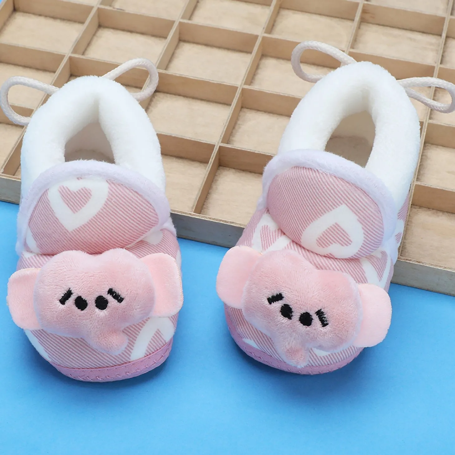 Baby Moo 3D Elephant Soft Slip-On Anti-Skid Plush Warm Booties - Pink