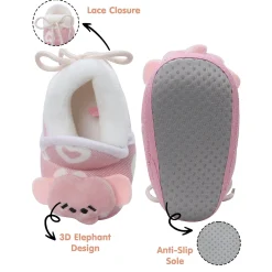 Baby Moo 3D Elephant Soft Slip-On Anti-Skid Plush Warm Booties - Pink