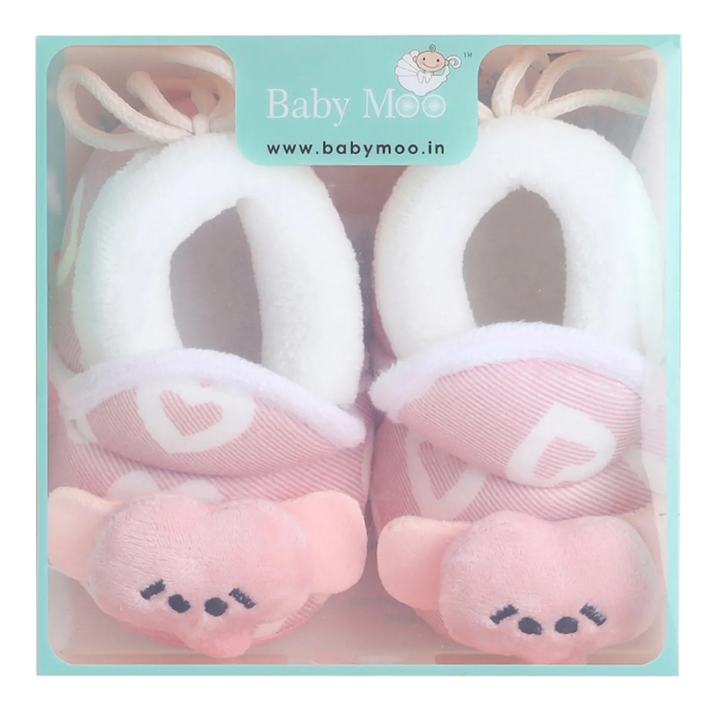 Baby Moo 3D Elephant Soft Slip-On Anti-Skid Plush Warm Booties - Pink