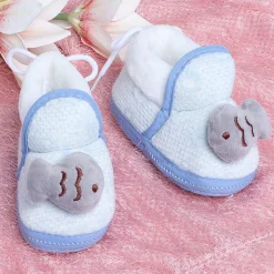 Baby Moo 3D Fish Soft Slip-On Anti-Skid Plush Warm Booties - Blue, Grey