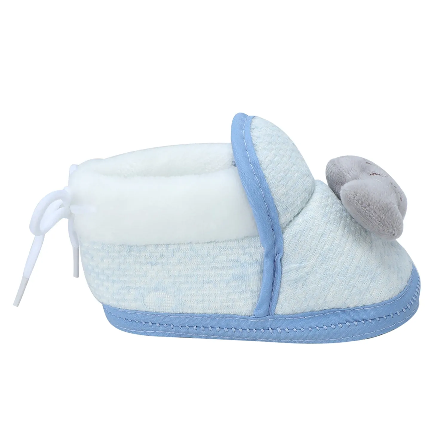Baby Moo 3D Fish Soft Slip-On Anti-Skid Plush Warm Booties - Blue, Grey