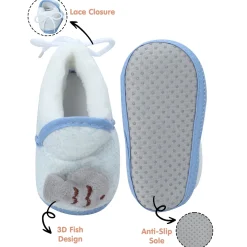 Baby Moo 3D Fish Soft Slip-On Anti-Skid Plush Warm Booties - Blue, Grey
