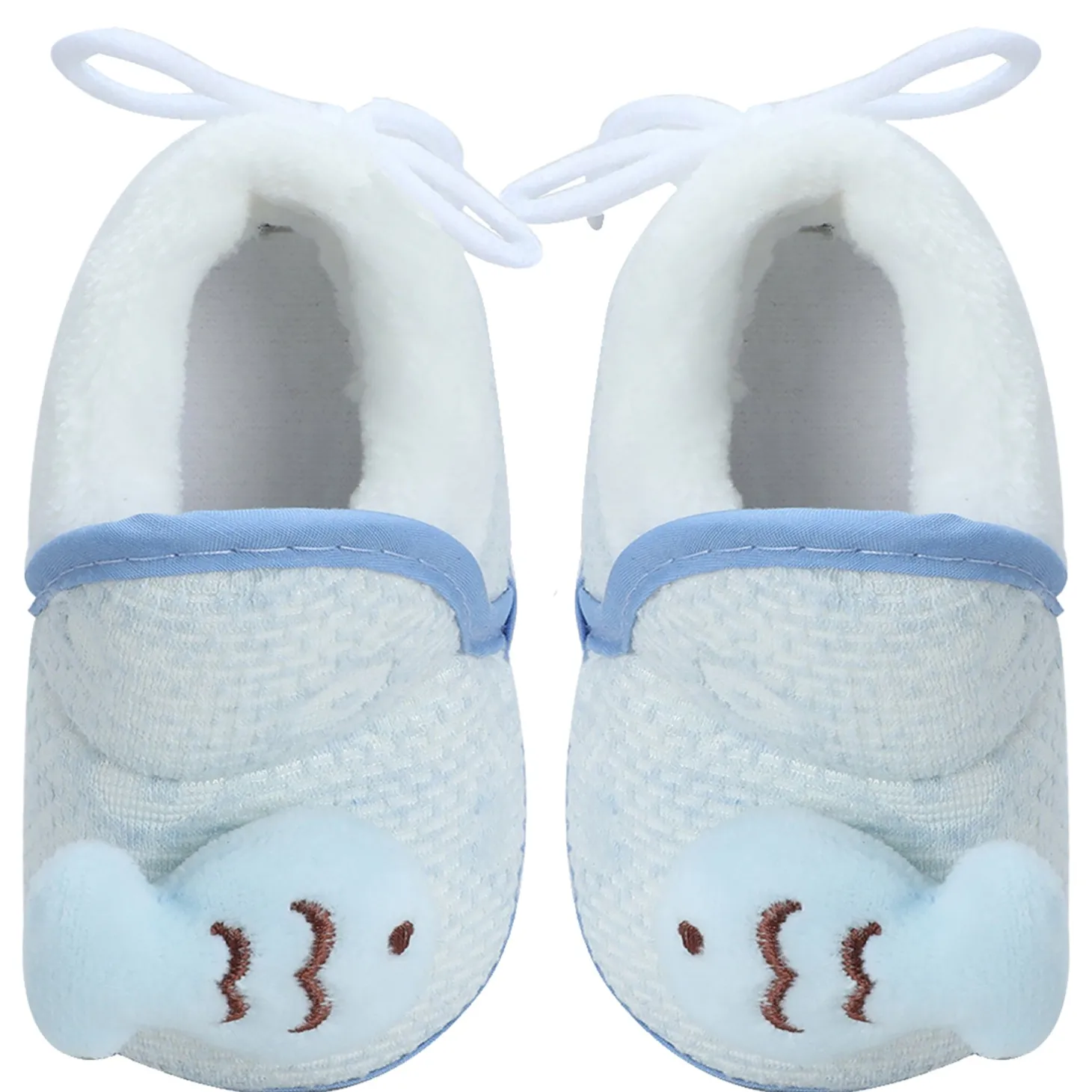 Baby Moo 3D Fish Soft Slip-On Anti-Skid Plush Warm Booties - Blue