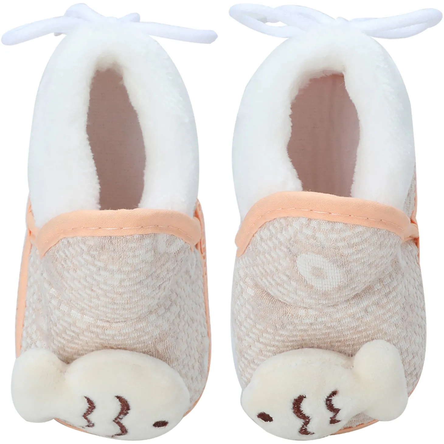 Baby Moo 3D Fish Soft Slip-On Anti-Skid Plush Warm Booties - Beige