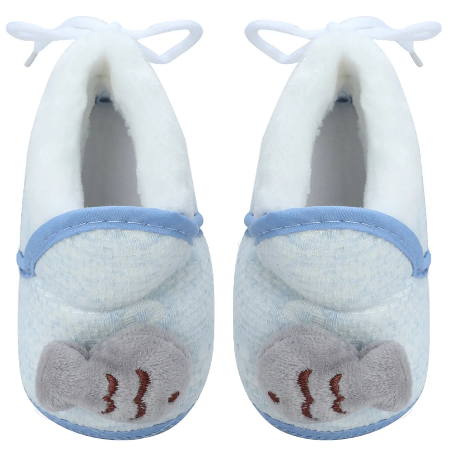 Baby Moo 3D Fish Soft Slip-On Anti-Skid Plush Warm Booties - Blue, Grey