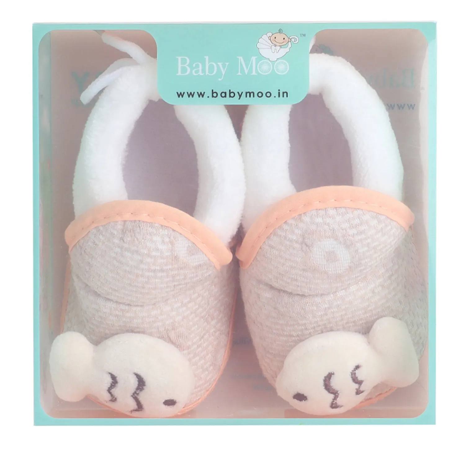 Baby Moo 3D Fish Soft Slip-On Anti-Skid Plush Warm Booties - Beige