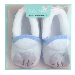 Baby Moo 3D Fish Soft Slip-On Anti-Skid Plush Warm Booties - Blue, Grey
