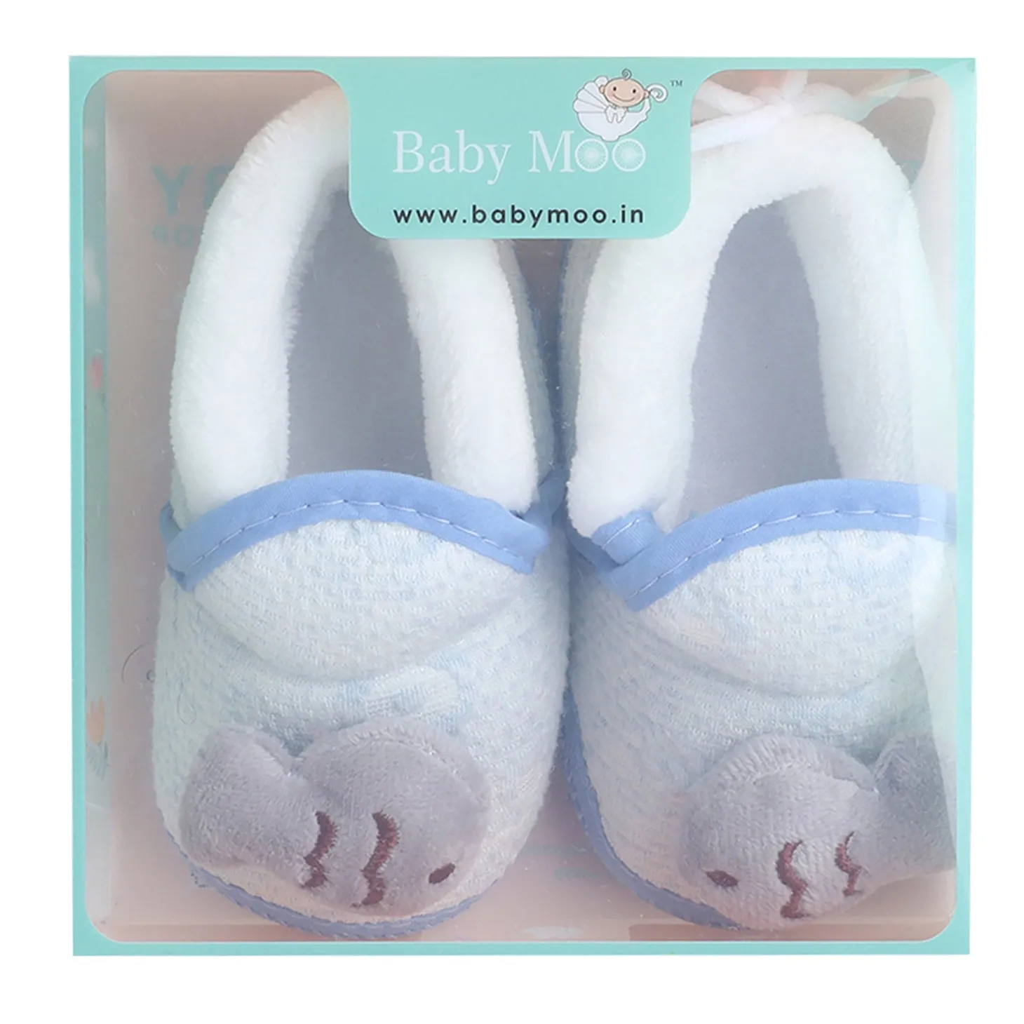 Baby Moo 3D Fish Soft Slip-On Anti-Skid Plush Warm Booties - Blue, Grey