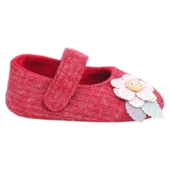 Baby Moo 3D Flower Button Velcro Strap Anti-Skid Ballerina Booties - Maroon