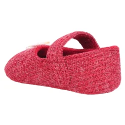 Baby Moo 3D Flower Button Velcro Strap Anti-Skid Ballerina Booties - Maroon