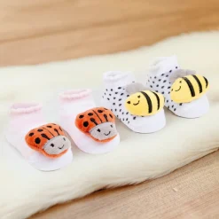 Baby Moo 3D Honey Bee Cotton Ankle Length Fancy Infant Gift Set of 2 Socks Booties - Pink, White