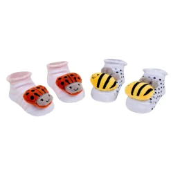 Baby Moo 3D Honey Bee Cotton Ankle Length Fancy Infant Gift Set of 2 Socks Booties - Pink, White