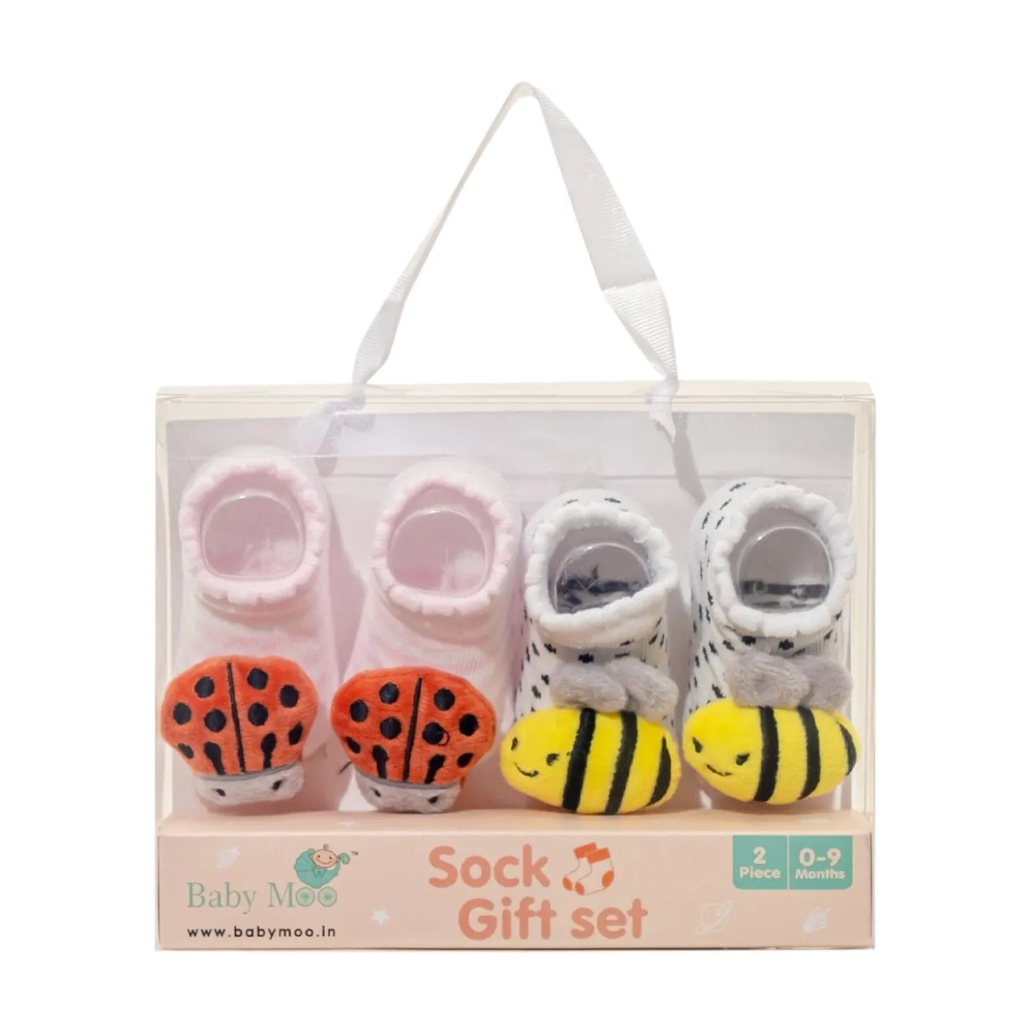 Baby Moo 3D Honey Bee Cotton Ankle Length Fancy Infant Gift Set of 2 Socks Booties - Pink, White