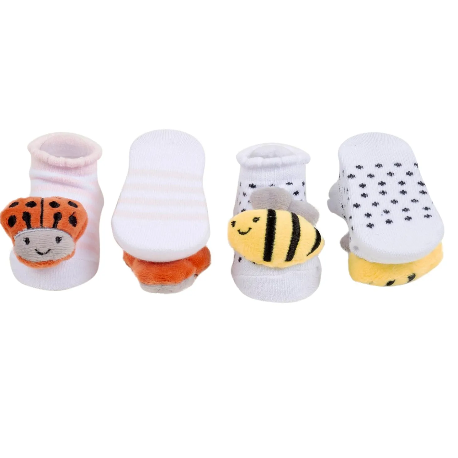 Baby Moo 3D Honey Bee Cotton Ankle Length Fancy Infant Gift Set of 2 Socks Booties - Pink, White
