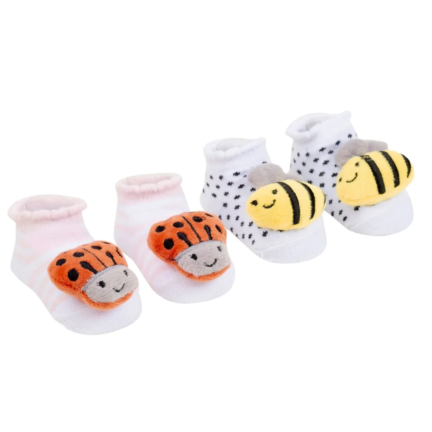Baby Moo 3D Honey Bee Cotton Ankle Length Fancy Infant Gift Set of 2 Socks Booties - Pink, White