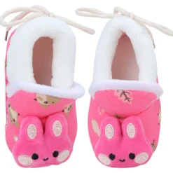 Baby Moo 3D Hunny Bunny Soft Slip-On Anti-Skid Plush Warm Booties - Pink