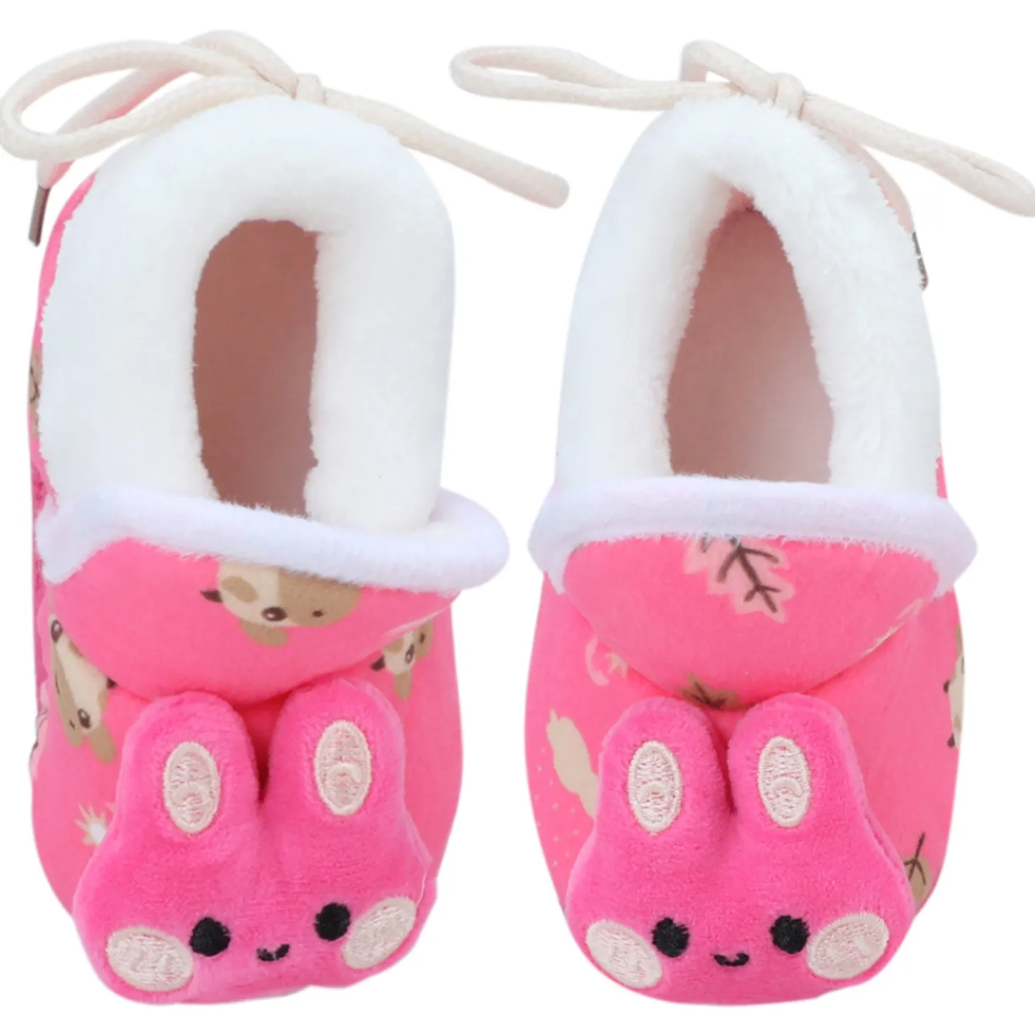 Baby Moo 3D Hunny Bunny Soft Slip-On Anti-Skid Plush Warm Booties - Pink