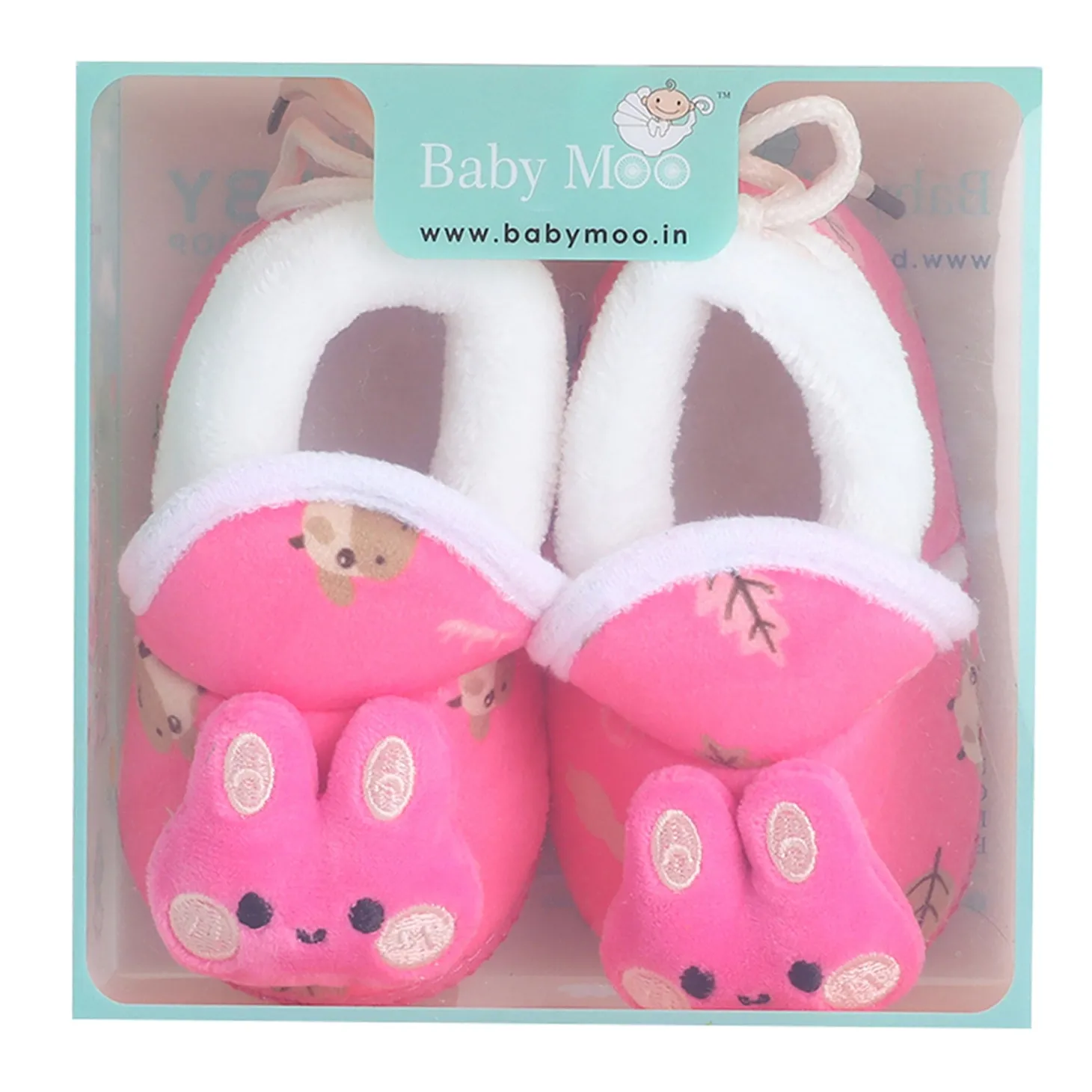 Baby Moo 3D Hunny Bunny Soft Slip-On Anti-Skid Plush Warm Booties - Pink