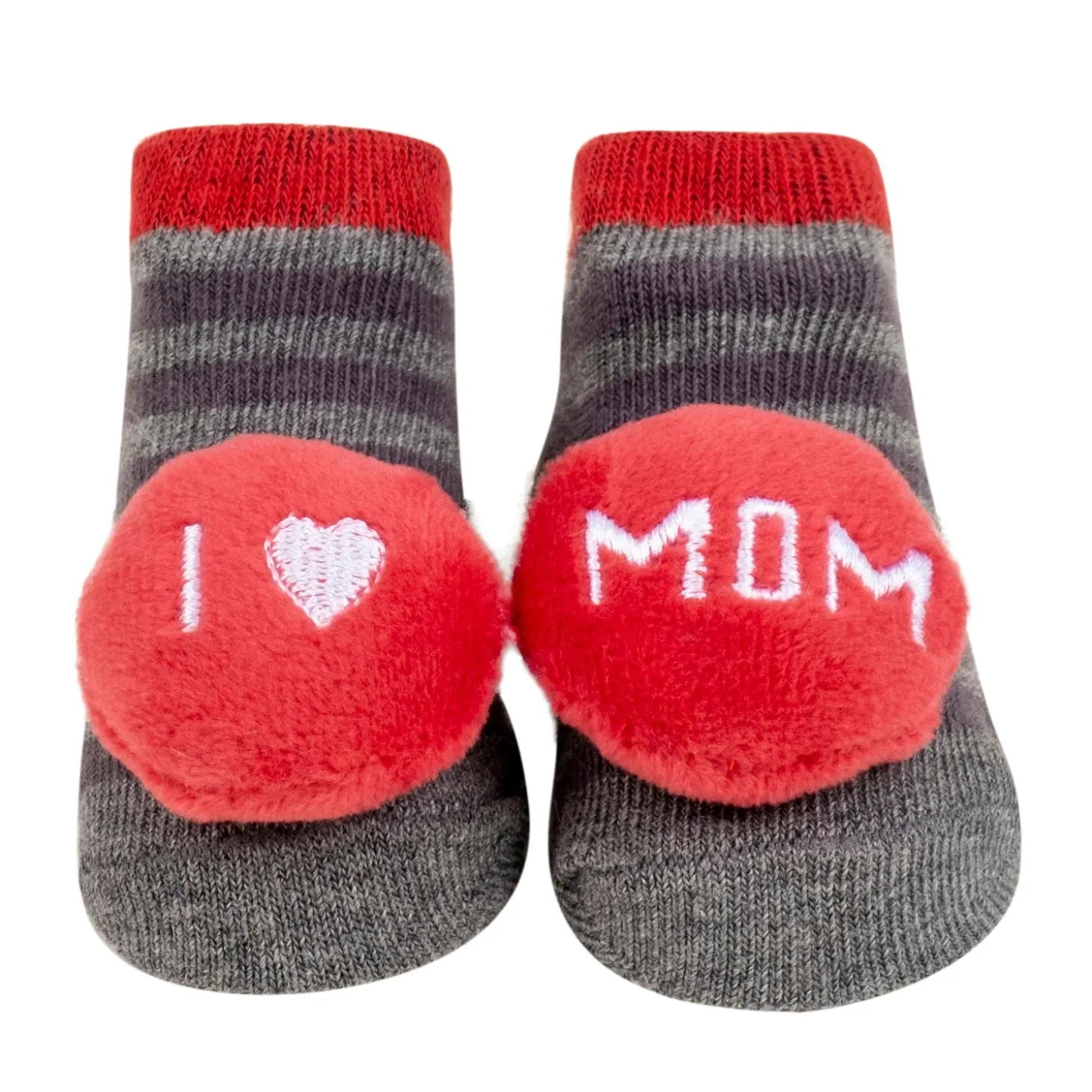 Baby Moo 3D I Love Mom Dad Cotton Ankle Length Fancy Infant Gift Set of 2 Socks Booties - Blue, Red