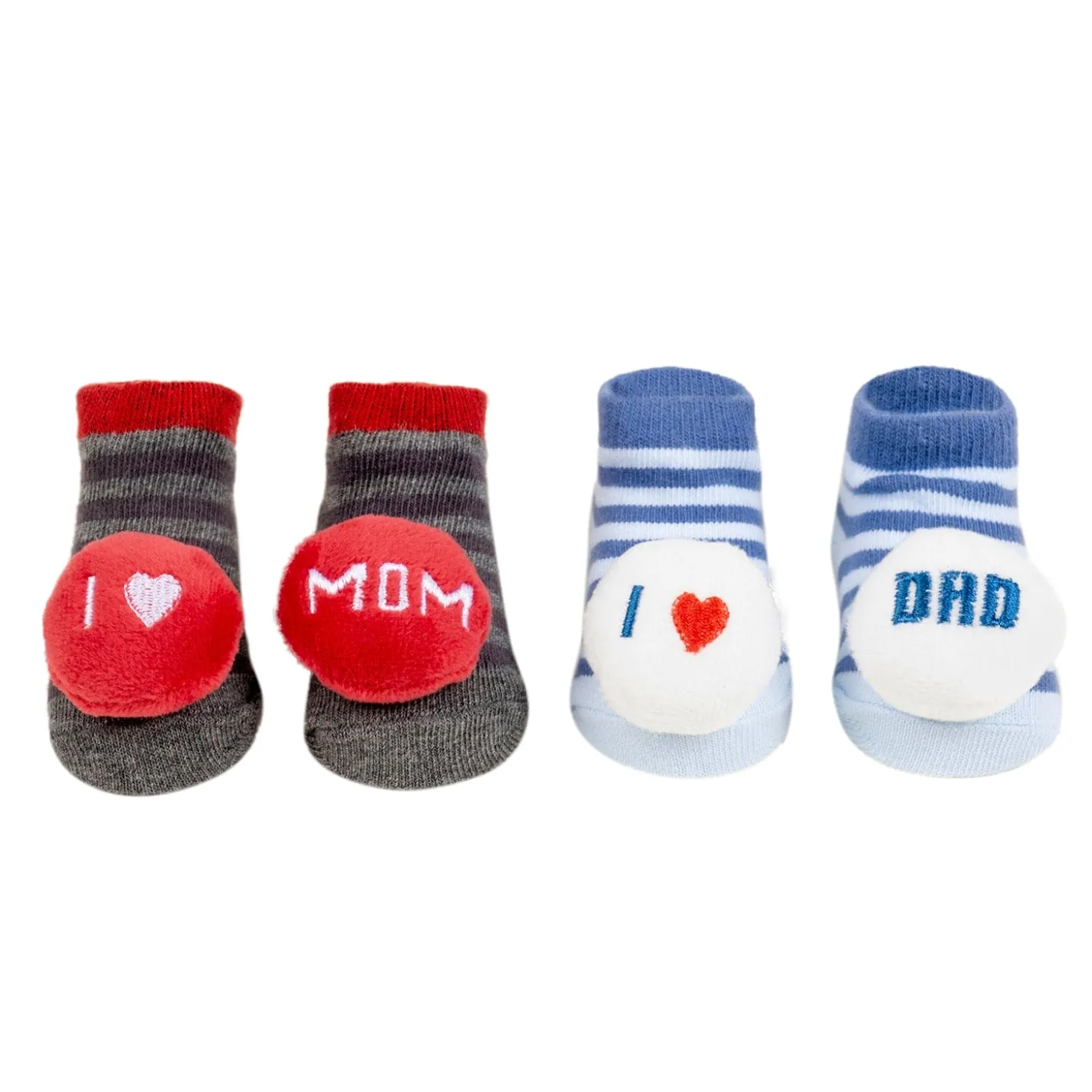 Baby Moo 3D I Love Mom Dad Cotton Ankle Length Fancy Infant Gift Set of 2 Socks Booties - Blue, Red