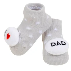 Baby Moo 3D I Love Mommy Daddy Cotton Ankle Length Fancy Infant Gift Set of 2 Socks Booties - Yellow, Grey