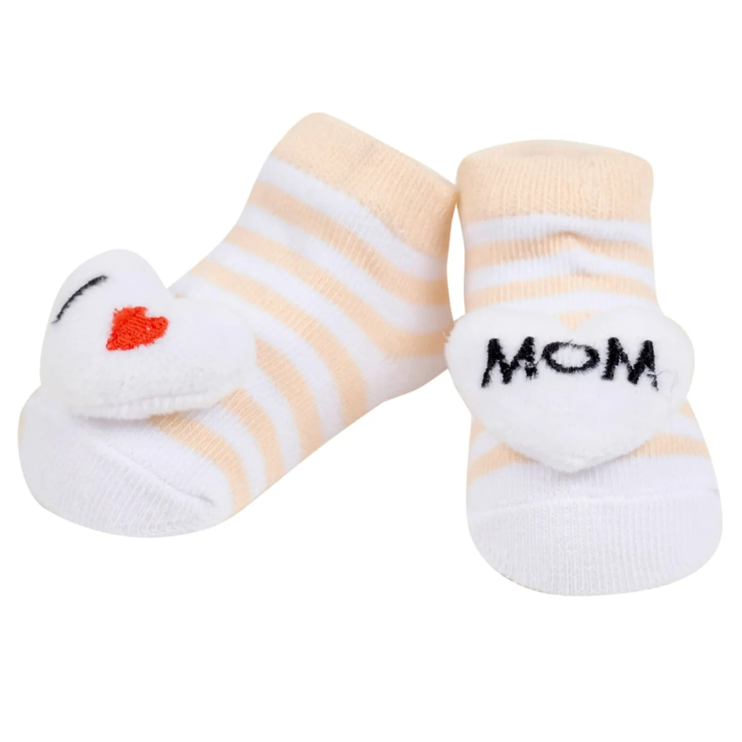 Baby Moo 3D I Love Mommy Daddy Cotton Ankle Length Fancy Infant Gift Set of 2 Socks Booties - Yellow, Grey