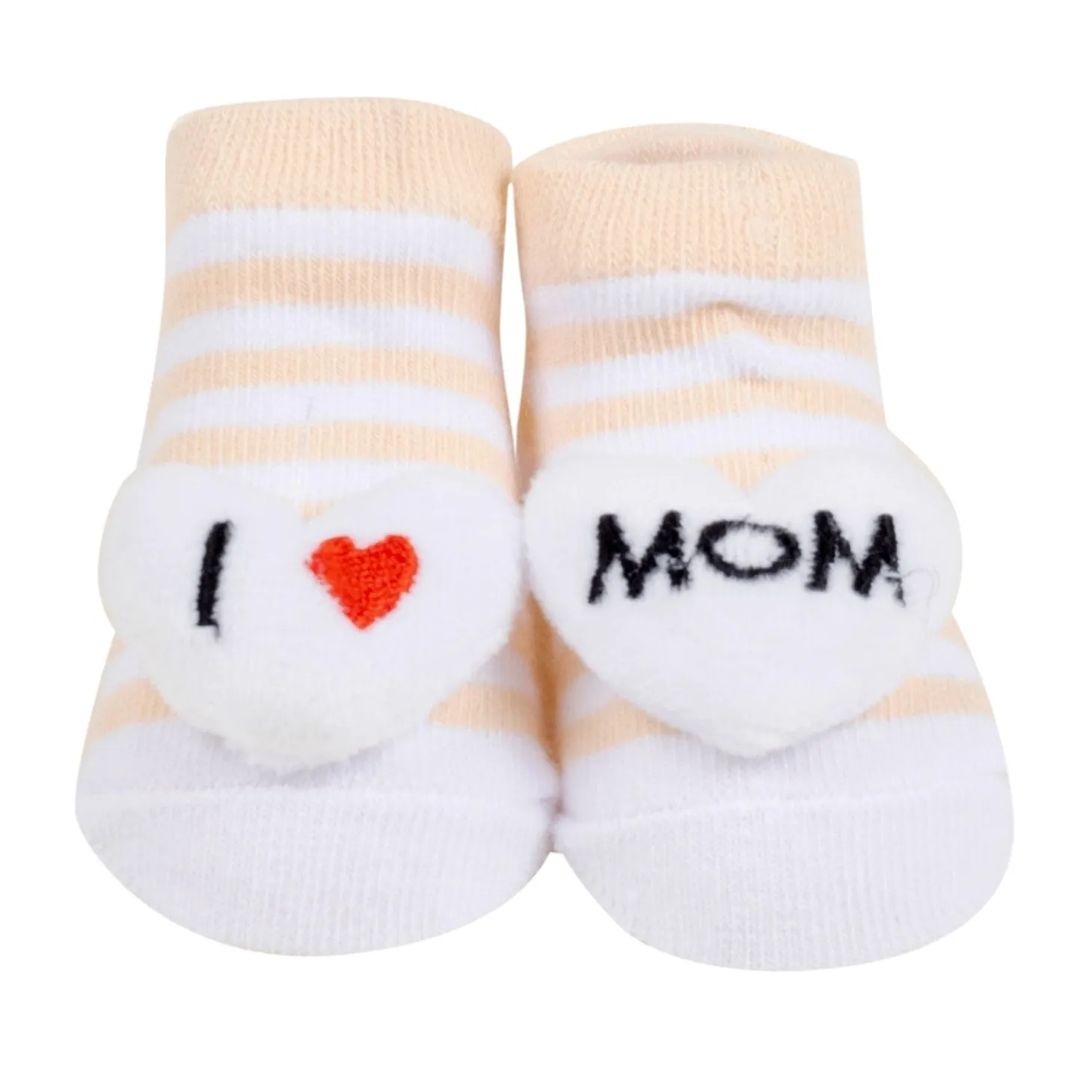 Baby Moo 3D I Love Mommy Daddy Cotton Ankle Length Fancy Infant Gift Set of 2 Socks Booties - Yellow, Grey