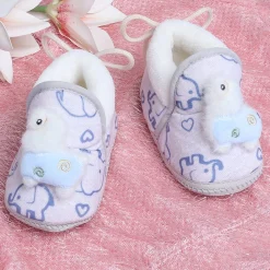 Baby Moo 3D Llama Elephant Prints Soft Slip-On Anti-Skid Plush Warm Booties - Blue