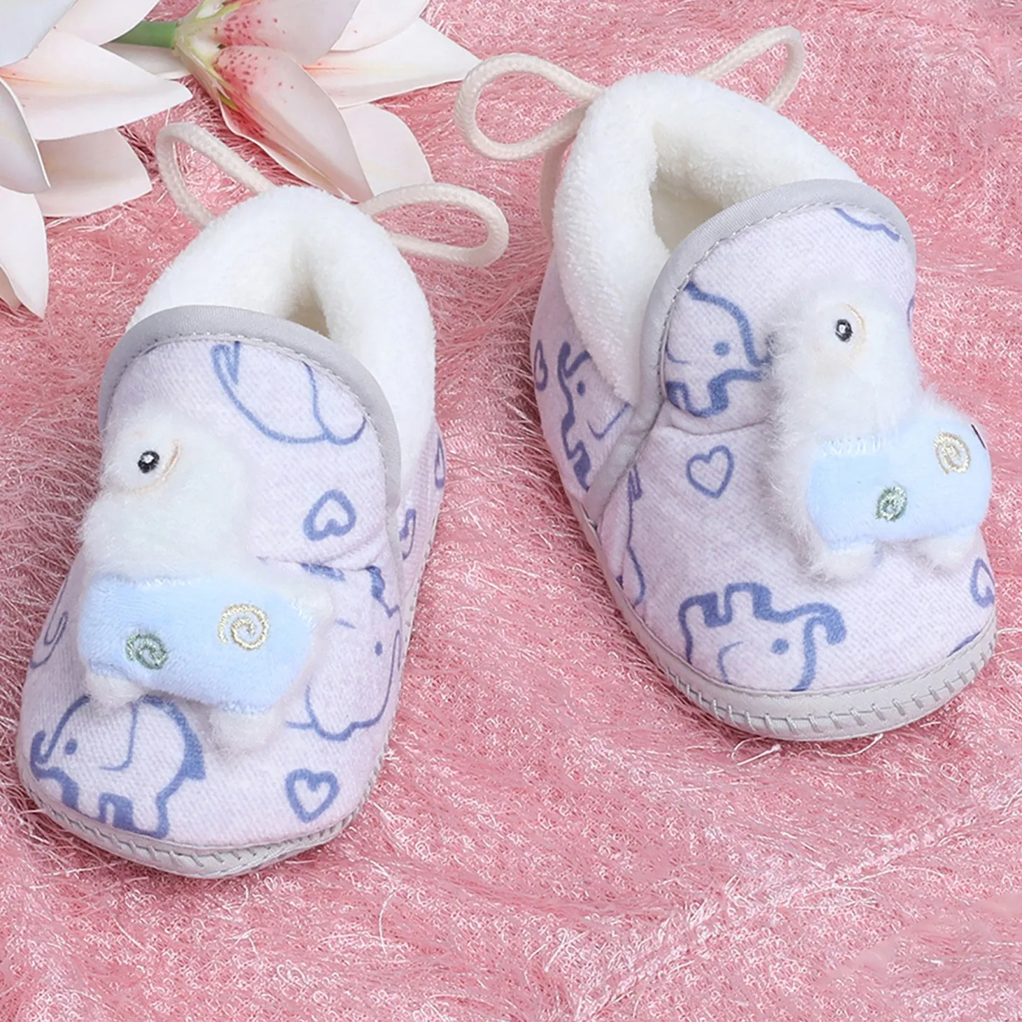 Baby Moo 3D Llama Elephant Prints Soft Slip-On Anti-Skid Plush Warm Booties - Blue