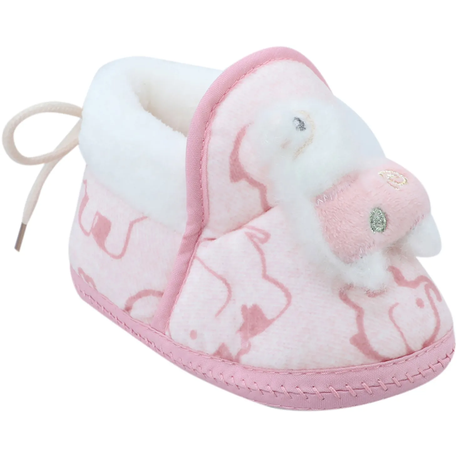 Baby Moo 3D Llama Elephant Prints Soft Slip-On Anti-Skid Plush Warm Booties - Pink