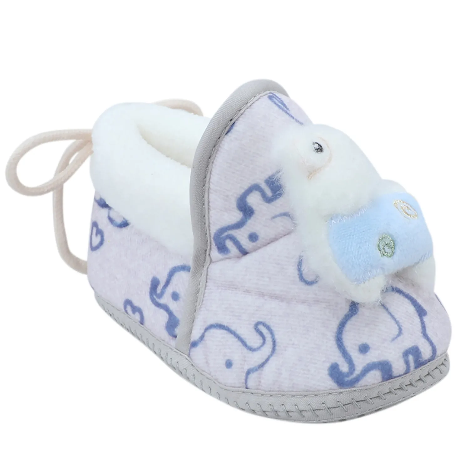 Baby Moo 3D Llama Elephant Prints Soft Slip-On Anti-Skid Plush Warm Booties - Blue