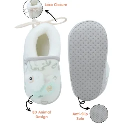 Baby Moo 3D Llama Elephant Prints Soft Slip-On Anti-Skid Plush Warm Booties - Green