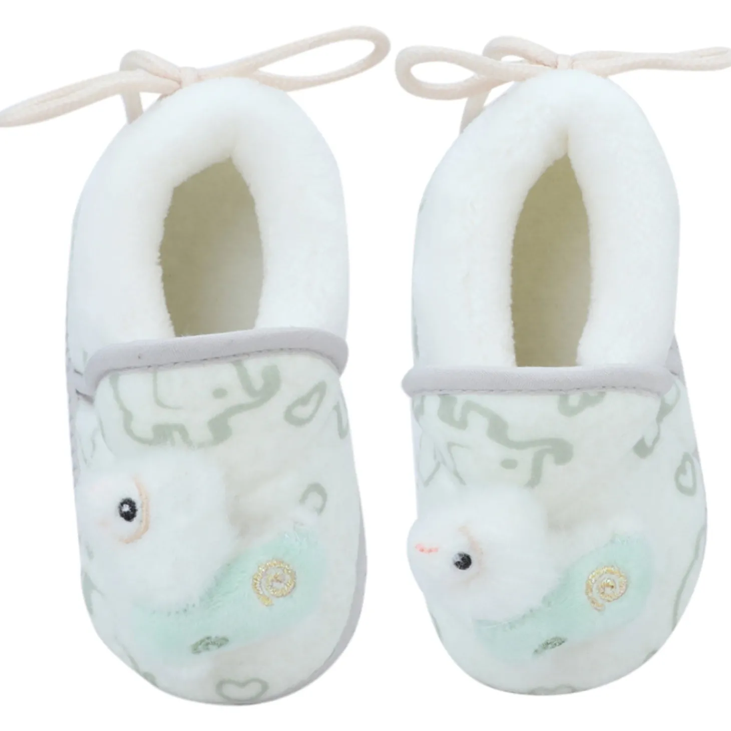 Baby Moo 3D Llama Elephant Prints Soft Slip-On Anti-Skid Plush Warm Booties - Green