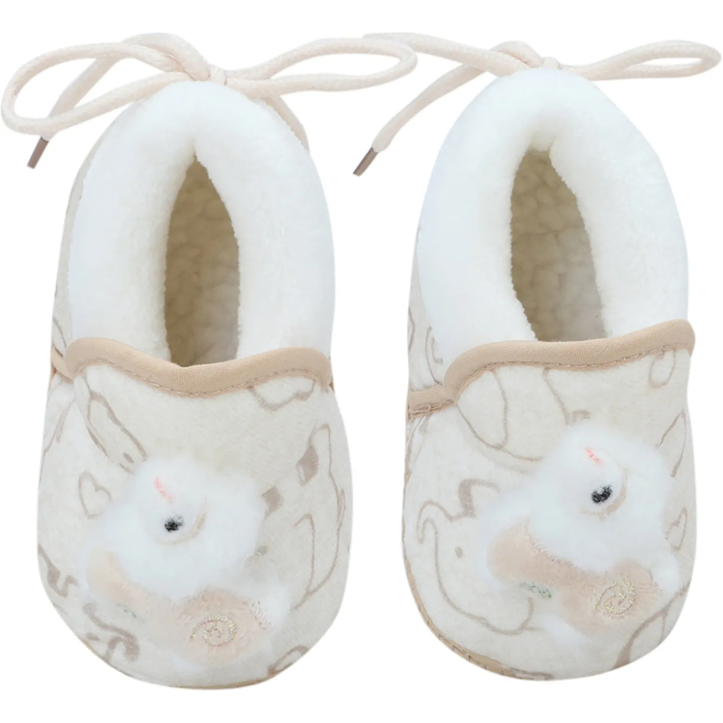 Baby Moo 3D Llama Elephant Prints Soft Slip-On Anti-Skid Plush Warm Booties - Beige