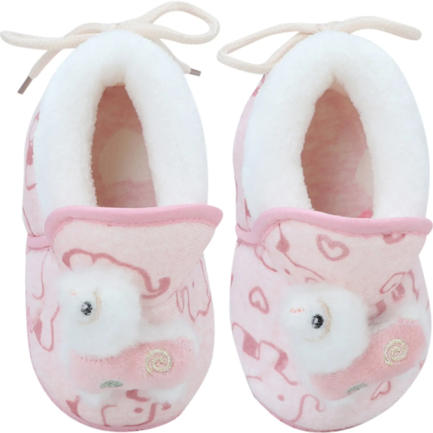 Baby Moo 3D Llama Elephant Prints Soft Slip-On Anti-Skid Plush Warm Booties - Pink
