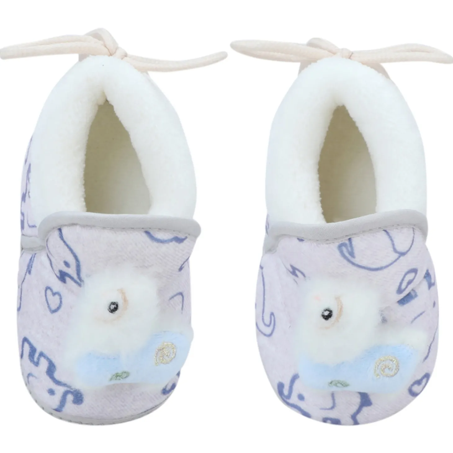 Baby Moo 3D Llama Elephant Prints Soft Slip-On Anti-Skid Plush Warm Booties - Blue