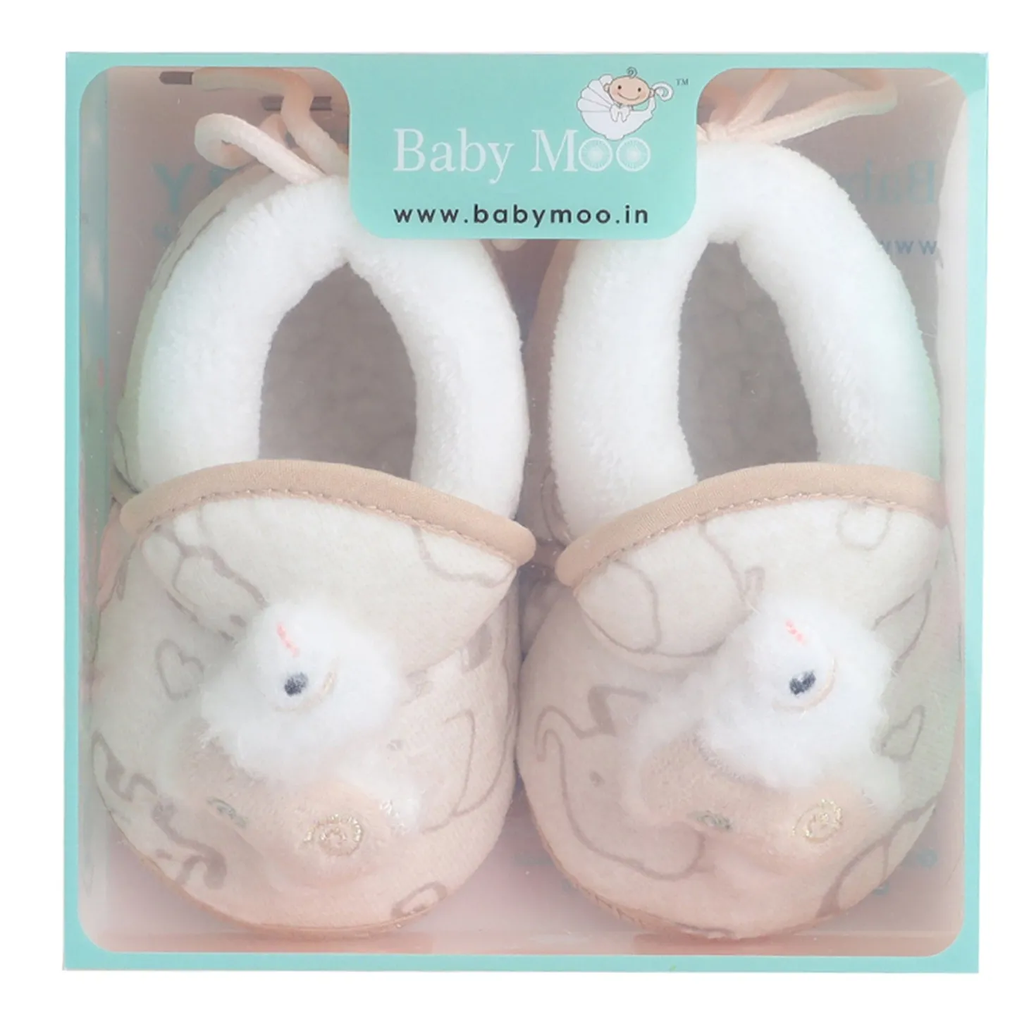 Baby Moo 3D Llama Elephant Prints Soft Slip-On Anti-Skid Plush Warm Booties - Beige