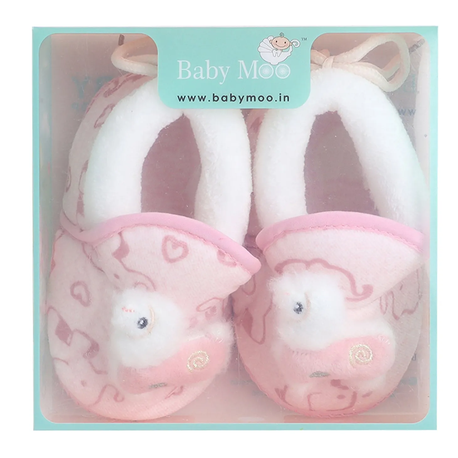 Baby Moo 3D Llama Elephant Prints Soft Slip-On Anti-Skid Plush Warm Booties - Pink