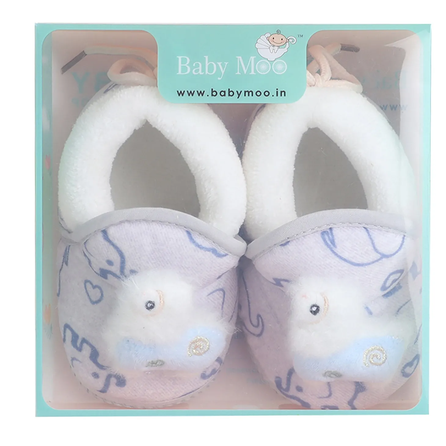 Baby Moo 3D Llama Elephant Prints Soft Slip-On Anti-Skid Plush Warm Booties - Blue