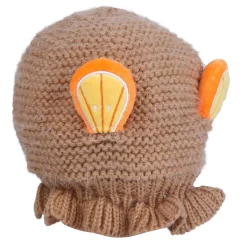 Baby Moo 3D Orange Ear With Tie Knot For Ear Cover Knitted Woolen Cap - Brown
