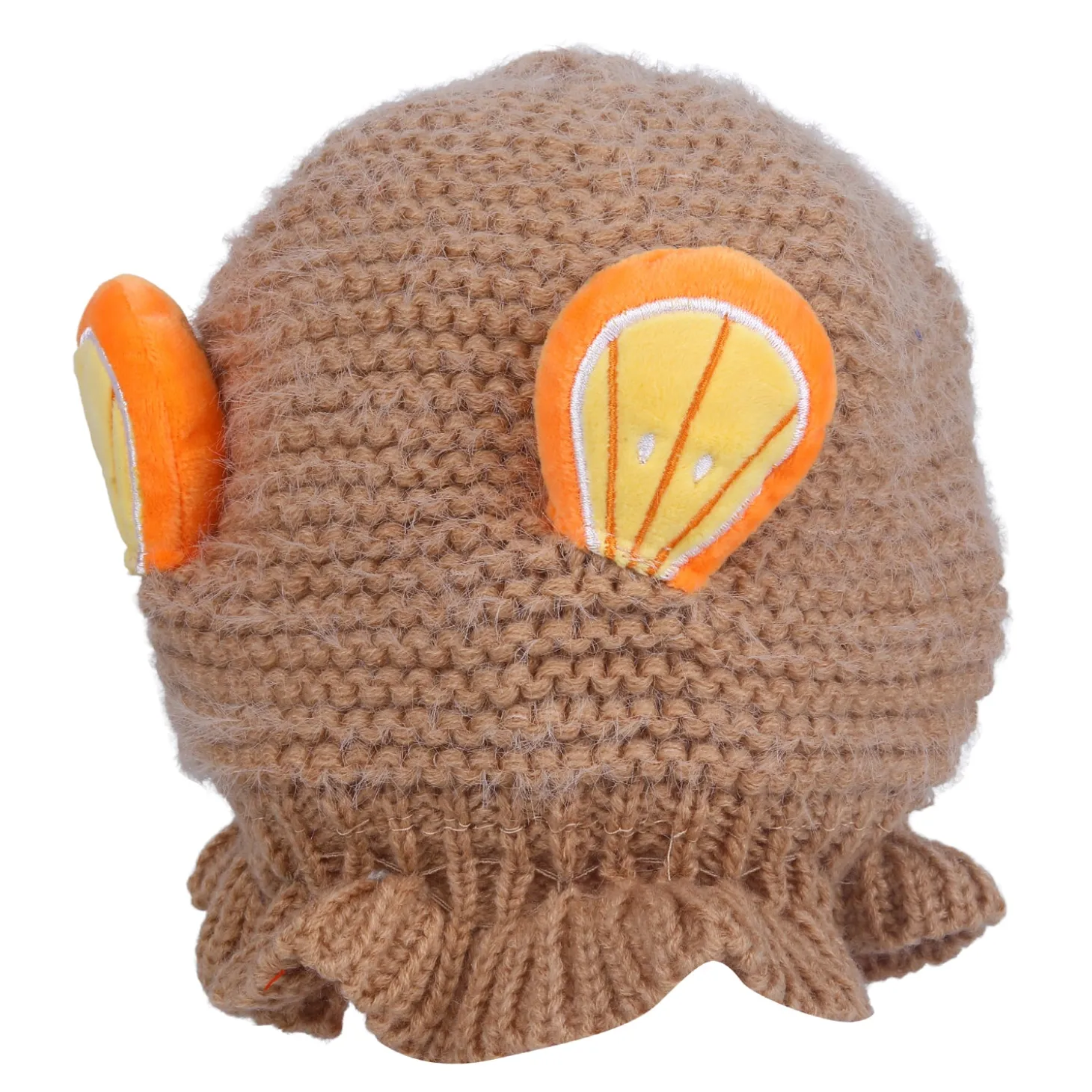 Baby Moo 3D Orange Ear With Tie Knot For Ear Cover Knitted Woolen Cap - Brown
